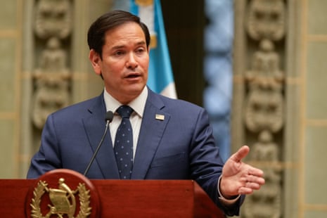 US secretary of state Marco Rubio gives a joint news conference with Guatemalan President Bernardo Arevalo at the National Palace in Guatemala City.
