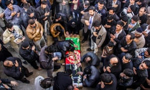 Crowds at a funeral ceremony held in Mashhad for an Iran-based Afghan killed in Syria