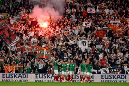 The Basque fans celebrate as Urko Izeta scores the third and final goal