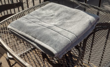The Brooklinen Super-Plush on a table outside