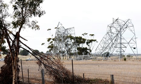 Storm-damaged transmission towers at Anakie, Victoria