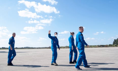 The astronauts at Cape Canaveral on Tuesday. Sunday’s launch will mark SpaceX’s fourth launch of Nasa astronauts and its fifth passenger flight overall.