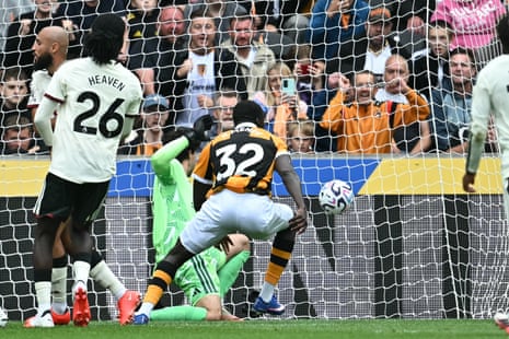 Hull City's Senegalese defender Nobel Mendy scores their second goal.