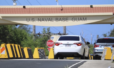 Cars enter Guam naval base.