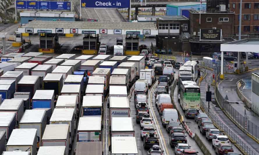 Traffic queues to check in at the port of Dover