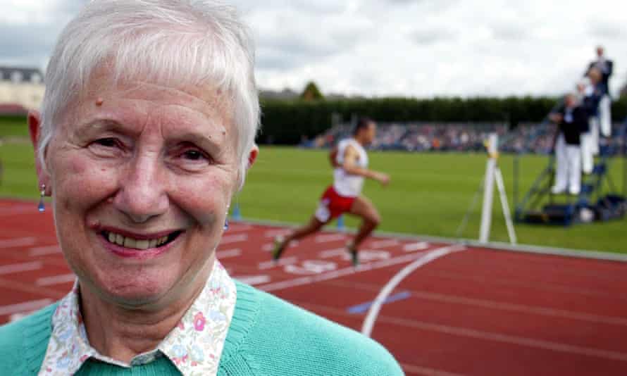 Diane Charles at an athletics meet in Oxford to celebrate the 50th anniversary of Roger Bannister’s sub-four-minute mile in 1954. Her own sub-five-minute women’s record followed 23 days later.