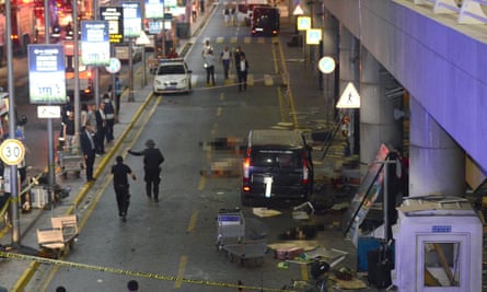 The scene left by two explosions and gunfire at Turkey’s biggest airport.