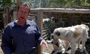 Pen Farthing, founder of animal shelter Nowzad, stands in front of a cage in Kabul in 2012.