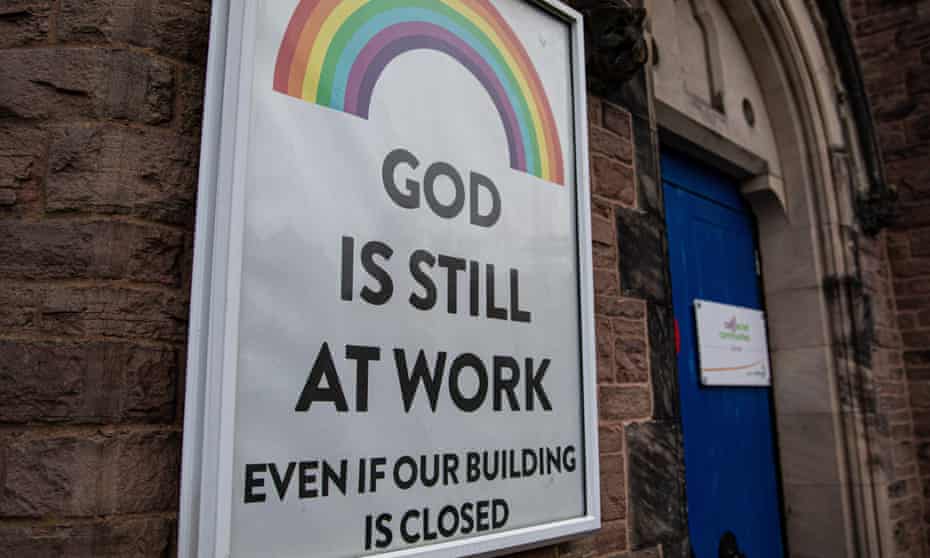God is still at work even if our building is closed sign outside churc