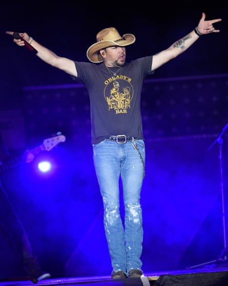 Jason Aldean performs during the Route 91 Harvest country music festival.