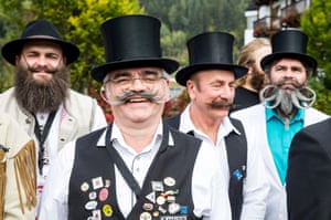 Contestants of the World Beard And Mustache Championships pose for a picture during the opening ceremony of the Championships 2015