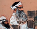 a sketch shows Khalid Sheikh Mohammed in court