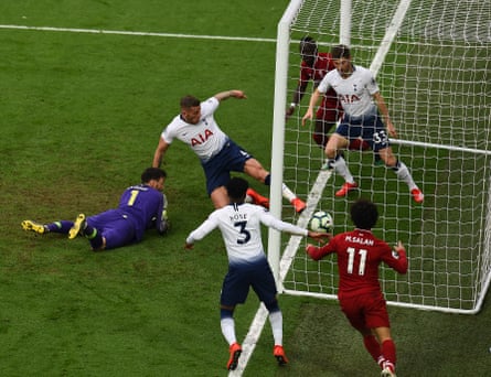 March 31: Mohamed Salah of Liverpool scores the winner during against Tottenham Hotspur at Anfield.