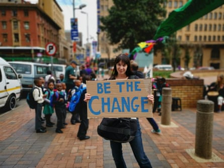 An activist makes their point in Johannesburg, South Africa on 15 April 2019