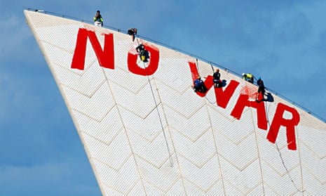 A 'NO WAR' slogan on the Sydney Opera House