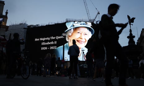 A screen commemorating  Queen Elizabeth II in Piccadilly Circus, London. Politicians and public figures have paid tribute to longest-reigning monarch.
