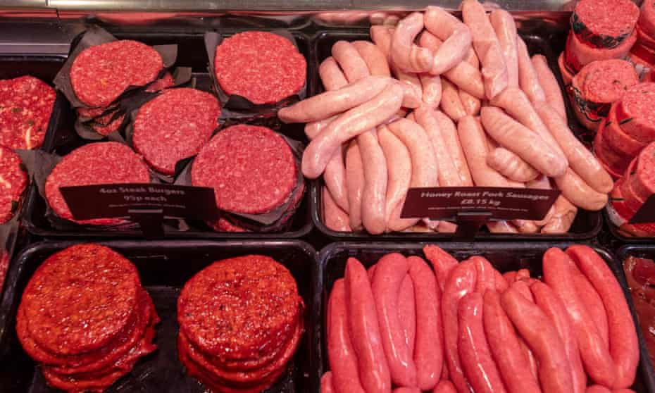 A tray of red meat at a butchers.
