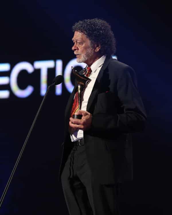 Jim Everett accepts the Aacta award for best direction on Jennifer Kent’s behalf