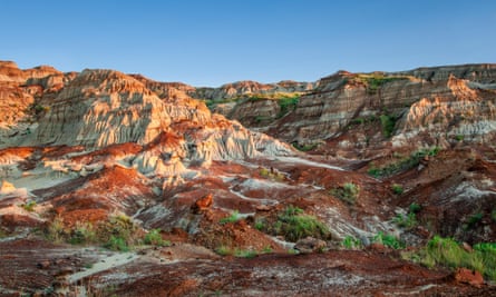 Near sunset over the Drumheller badlands at the Dinosaur Provincial Park in Alberta