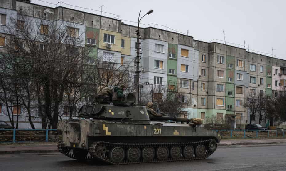 A Ukrainian tank in Brovary on Wednesday.