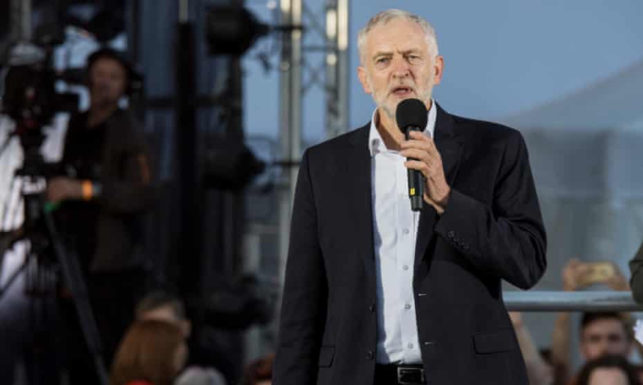 Jeremy Corbyn gives a speech at a Momentum rally at the start of the Labour party conference in Brighton.