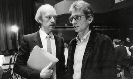 Threads director Mick Jackson, left, and author Barry Hines, 1984.