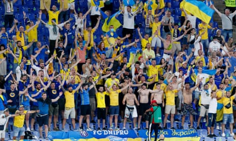Ukraine fans showing their support during their Euro 2020 quarter-final against England in Rome