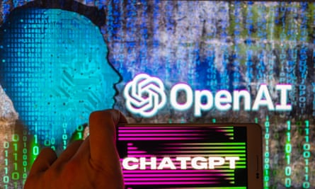 OpenAI logo seen on screen with ChatGPT website displayed on mobile seen in this illustration in Brussels, Belgium, on December 12, 2022. OpenAI - ChatGPT - ChatBot Illustration, Brussels, Belgium - 12 Dec 2022