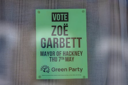 A Green party poster in the window of a property in Hackney.