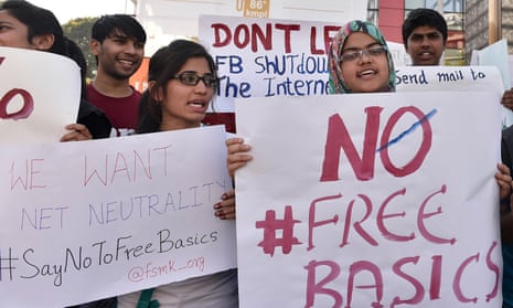 Demonstrators protest against Facebook’s Free Basics initiative, in Bangalore, India, last year.