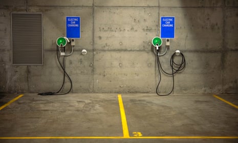 Australian Electric Car recharging station in parking lot