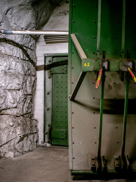 The heavy metal doors of the entrance to a bunker in Helsinki.
