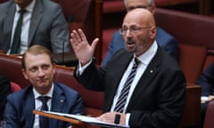 Liberal senator Arthur Sinodinos gives his final speech to Parliament. Photograph by Mike Bowers. Guardian Australia.