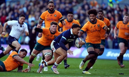 Sione Tuipulotu scores during Scotland’s win over Australia in November. The Scotland captain was born and raised in Australia.