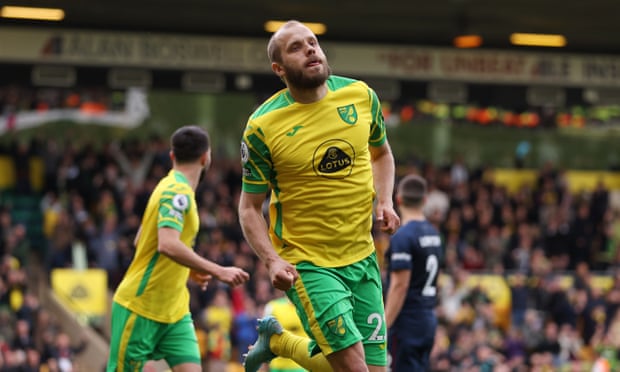 Teemu Pukki celebrates Norwich’s decisive second goal four minutes from time.