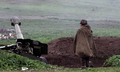 An Armenian artillery position  in Martakert, Nagorno-Karabakh.