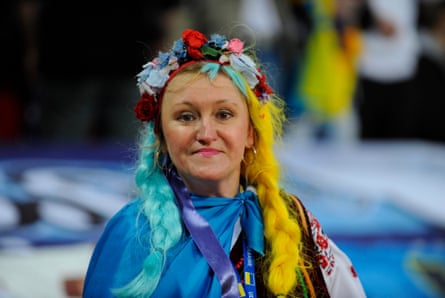 A Ukraine supporter at Wembley during the 2009 World Cup qualifier against England.