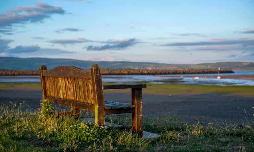 A bench overlooking the beach in Haverigg, Cumbria