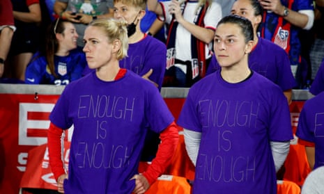 Canadian players wear protest T-shirts before their recent SheBelieves Cup match against the US
