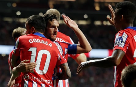 Koke and Ángel Correa celebrate Atlético Madrid’s third goal.