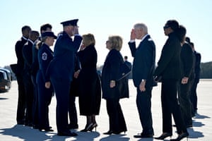 Hillary Clinton, Bill Clinton and Michelle Obama come to Dobbins air reserve base in Marietta, Georgia, to participate in a funeral