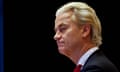 Geert Wilders in profile with white collar and red tie