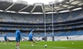 Leinster’s Ross Byrne practises his kicking