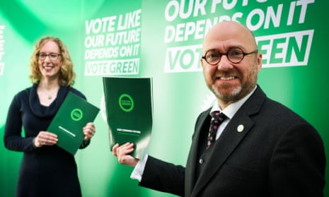 Scottish Greens co-leaders Patrick Harvie and Lorna Slater at the launch of the party’s election manifesto  in Glasgow