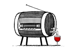 Illustration by David Foldvari of a wine cask with a radio dial on the side.