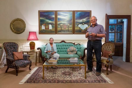 Hazel and Saag Jonker in their feather palace in downtown Oudtshoorn. Saag started working for the Klein Karoo International agricultural cooperative in 1958, auctioned feathers between 1964 and 1979, and bought his first farm of 200 ostriches in 1976. Today Saag is at the head of an empire of 10,000 breeding ostriches, 160,000 chicks and 50,000 adult ostriches.