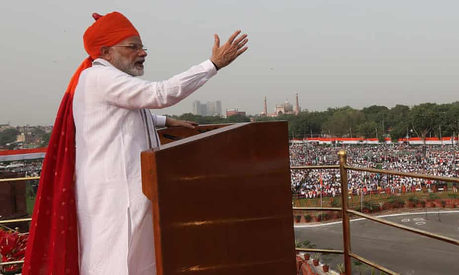 Narendra Modi speaks at the Red Fort in New Delhi