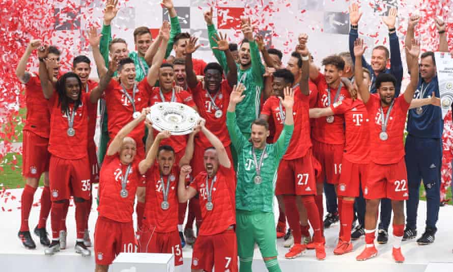 Bayern Munich’ celebrate winning the Bundesliga. The triumph means for the first time in history, the league title in each of Europe’s big five leagues has been retained