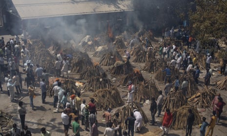 Funeral pyres for those who died of Covid-19 in New Delhi.