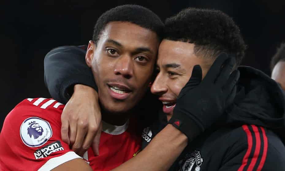Anthony Martial (left) with Jesse Lingard, who could also be leaving Manchester United, after Saturday’s late win over West Ham.